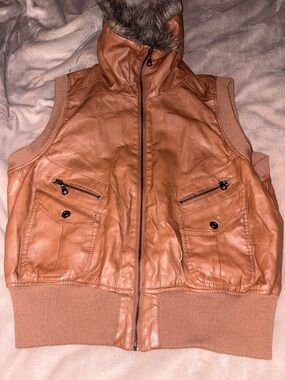 Dots Brown Quilted Jacket with Faux Fur Trim